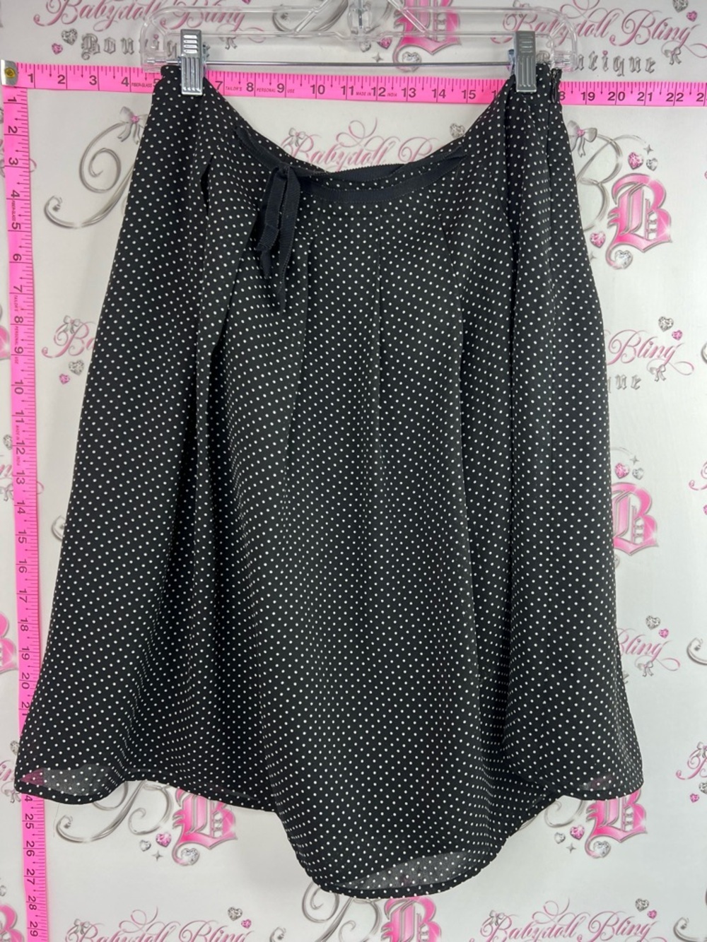 Louben II skirt tie up ribbons Polka Dot Midi Skirt — Black with White Dots